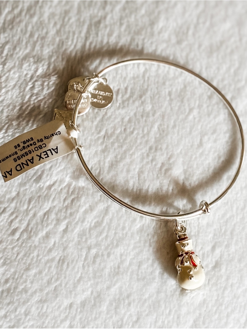 NWT! Alex and Ani Charity by Design Snowman Charm Bangle Bracelet - Silver